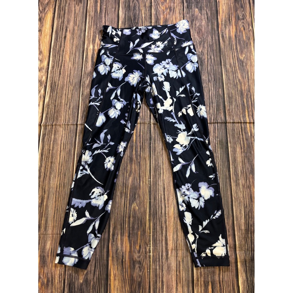 Athleta Leggings Womens S Blue Navy Floral Print High Rise Activewear Workout